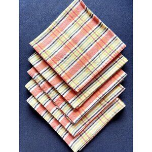 S/5 Genuine Fiesta Plaid Napkins 100% Cotton Orange Homer Laughlin Table Linens